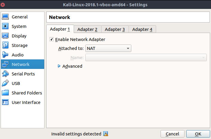 VM network settings